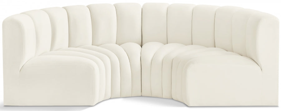 Meridian Furniture - Arc Velvet 4 Piece Sectional in Cream - 103Cream-S4C - GreatFurnitureDeal