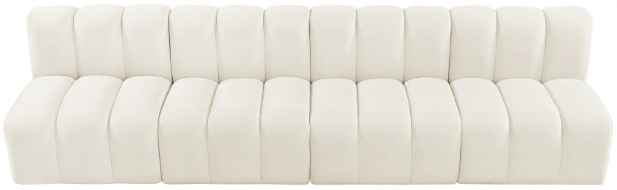 Meridian Furniture - Arc Velvet 4 Piece Sectional in Cream - 103Cream-S4E - GreatFurnitureDeal