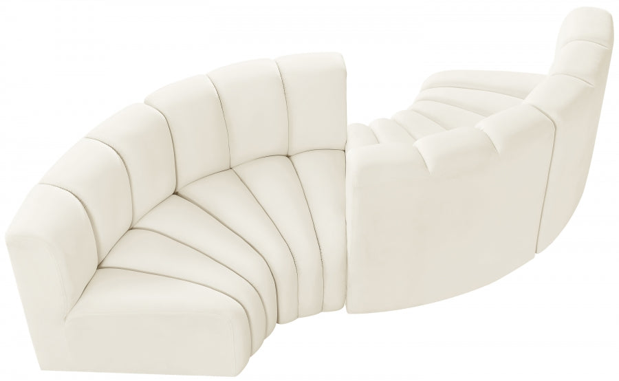 Meridian Furniture - Arc Velvet 4 Piece Sectional in Cream - 103Cream-S4F - GreatFurnitureDeal