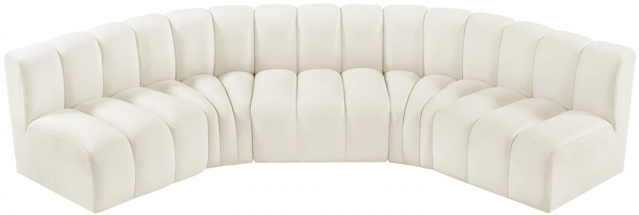 Meridian Furniture - Arc Velvet 5 Piece Sectional in Cream - 103Cream-S5A - GreatFurnitureDeal