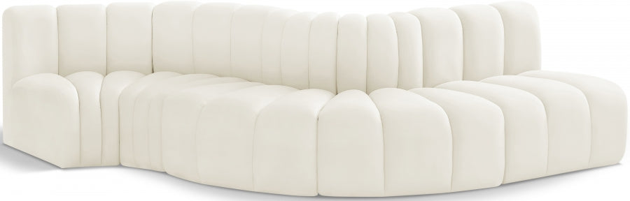 Meridian Furniture - Arc Velvet 5 Piece Sectional in Cream - 103Cream-S5B - GreatFurnitureDeal