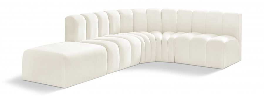 Meridian Furniture - Arc Velvet 5 Piece Sectional in Cream - 103Cream-S5C - GreatFurnitureDeal