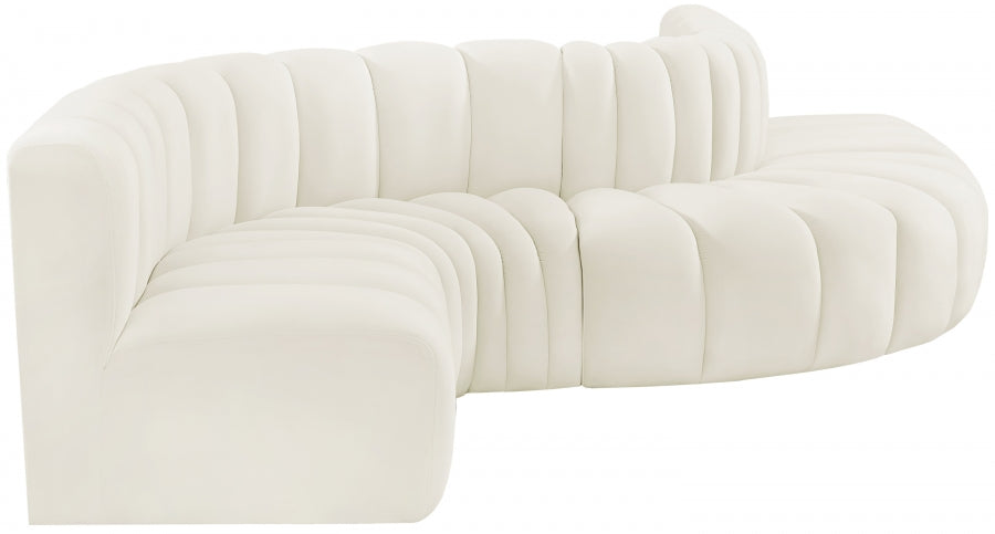 Meridian Furniture - Arc Velvet 6 Piece Sectional in Cream - 103Cream-S6A - GreatFurnitureDeal