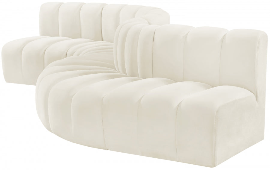 Meridian Furniture - Arc Velvet 6 Piece Sectional in Cream - 103Cream-S6A - GreatFurnitureDeal