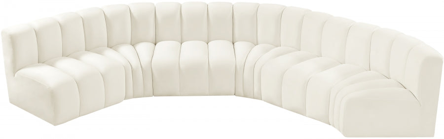 Meridian Furniture - Arc Velvet 6 Piece Sectional in Cream - 103Cream-S6B - GreatFurnitureDeal