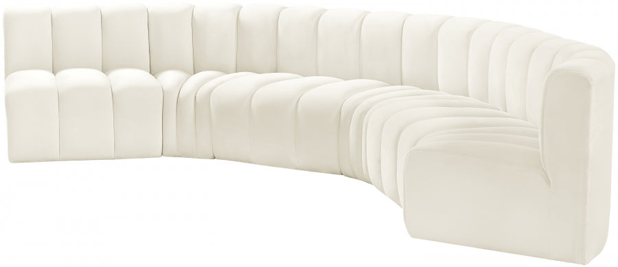 Meridian Furniture - Arc Velvet 6 Piece Sectional in Cream - 103Cream-S6B - GreatFurnitureDeal