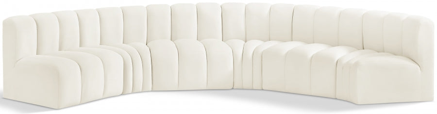 Meridian Furniture - Arc Velvet 6 Piece Sectional in Cream - 103Cream-S6B - GreatFurnitureDeal