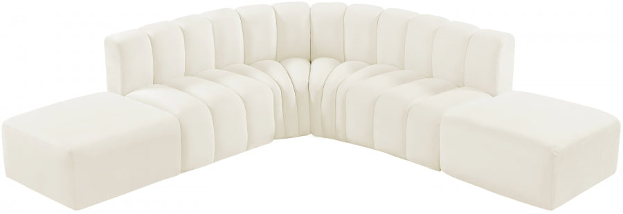 Meridian Furniture - Arc Velvet 6 Piece Sectional in Cream - 103Cream-S6C - GreatFurnitureDeal