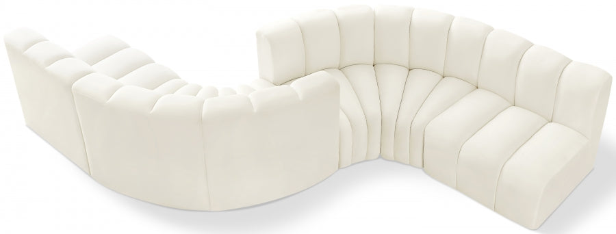 Meridian Furniture - Arc Velvet 6 Piece Sectional in Cream - 103Cream-S6D - GreatFurnitureDeal