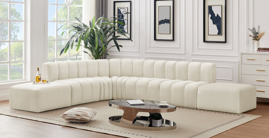 Meridian Furniture - Arc Velvet 7 Piece Sectional in Cream - 103Cream-S7A - GreatFurnitureDeal