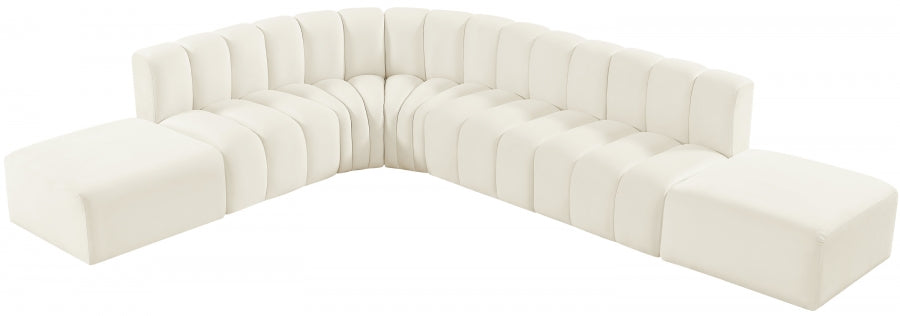 Meridian Furniture - Arc Velvet 7 Piece Sectional in Cream - 103Cream-S7A - GreatFurnitureDeal