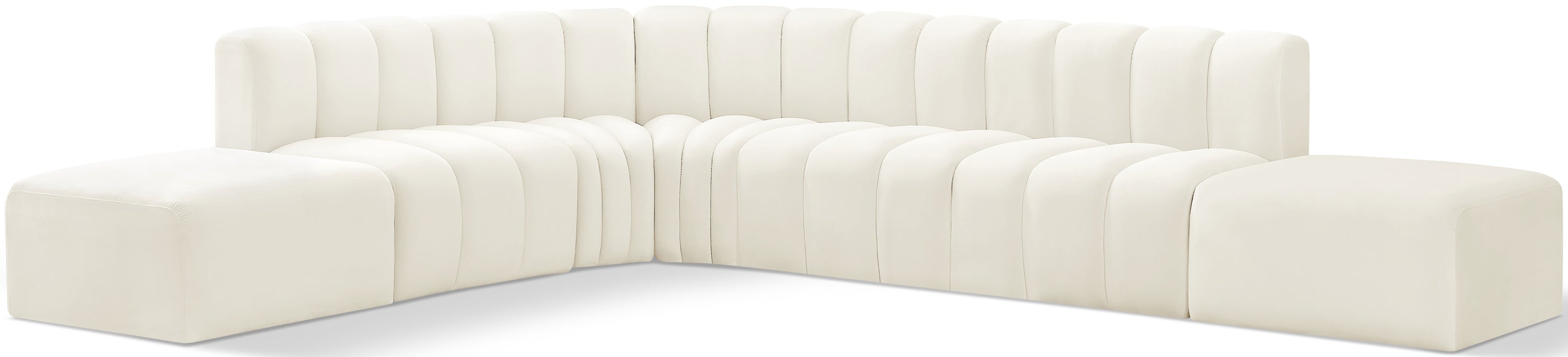 Meridian Furniture - Arc Velvet 7 Piece Sectional in Cream - 103Cream-S7A - GreatFurnitureDeal