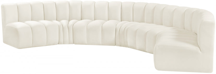 Meridian Furniture - Arc Velvet 7 Piece Sectional in Cream -103Cream-S7B