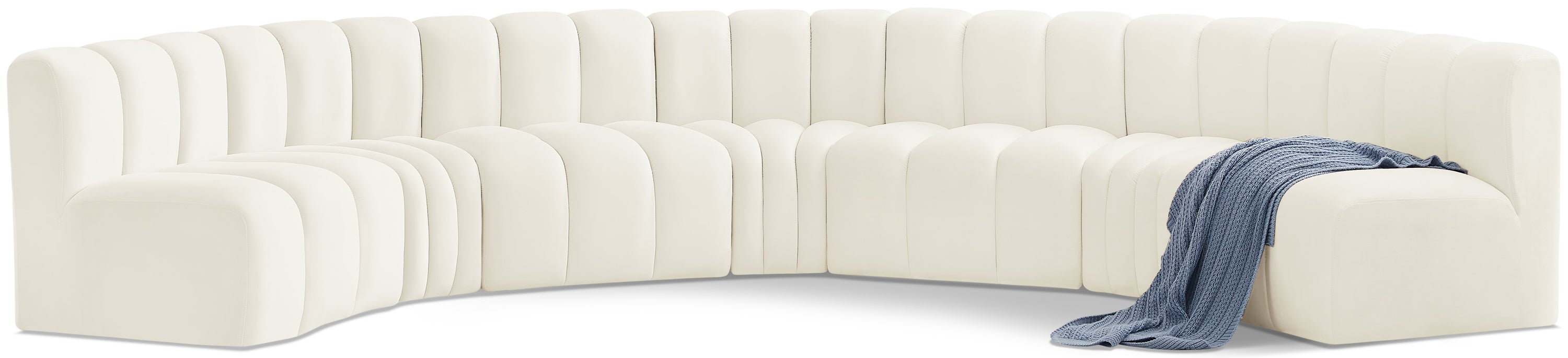 Meridian Furniture - Arc Velvet 7 Piece Sectional in Cream -103Cream-S7B