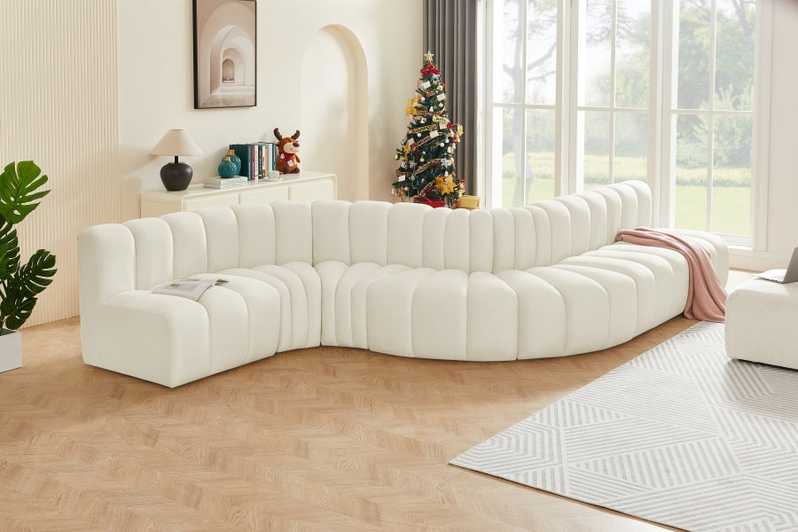 Meridian Furniture - Arc Velvet 7 Piece Sectional in Cream - 103Cream-S7C