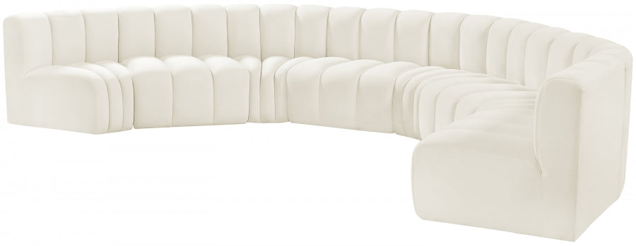 Meridian Furniture - Arc Velvet 8 Piece Sectional in Cream - 103Cream-S8B - GreatFurnitureDeal