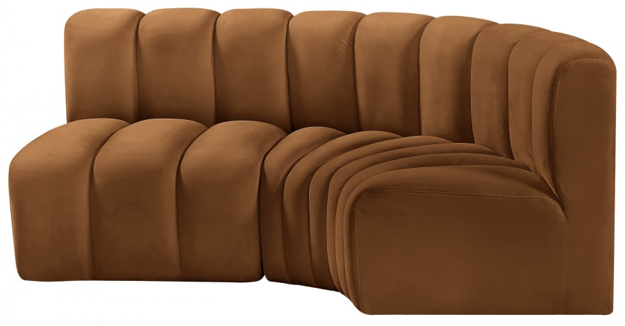 Meridian Furniture - Arc Velvet Modular Sofa in Saddle - 103Saddle-S3A - GreatFurnitureDeal