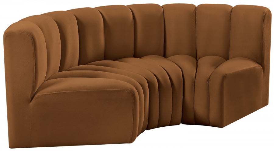 Meridian Furniture - Arc Velvet Modular Sofa in Saddle - 103Saddle-S3C - GreatFurnitureDeal