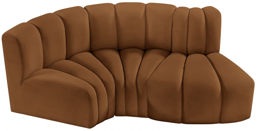 Meridian Furniture - Arc Velvet Modular Sofa in Saddle - 103Saddle-S3D - GreatFurnitureDeal