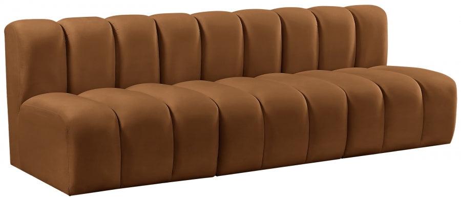 Meridian Furniture - Arc Velvet Modular Sofa in Saddle - 103Saddle-S3F - GreatFurnitureDeal