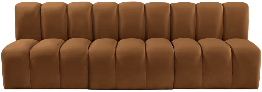 Meridian Furniture - Arc Velvet Modular Sofa in Saddle - 103Saddle-S3F - GreatFurnitureDeal