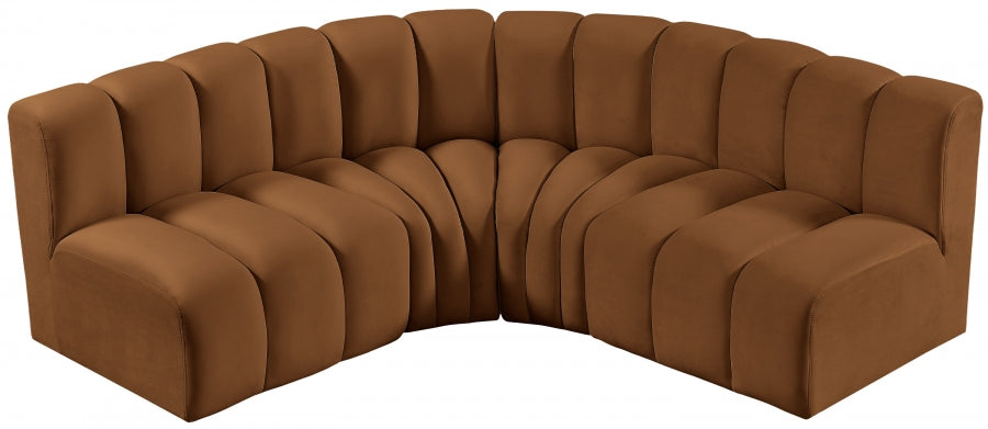 Meridian Furniture - Arc Velvet 4 Piece Sectional in Saddle - 103Saddle-S4B - GreatFurnitureDeal