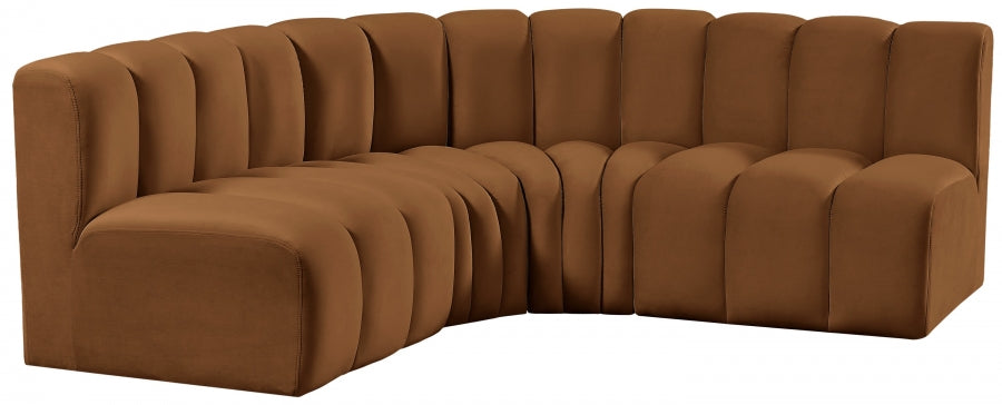 Meridian Furniture - Arc Velvet 4 Piece Sectional in Saddle - 103Saddle-S4B - GreatFurnitureDeal