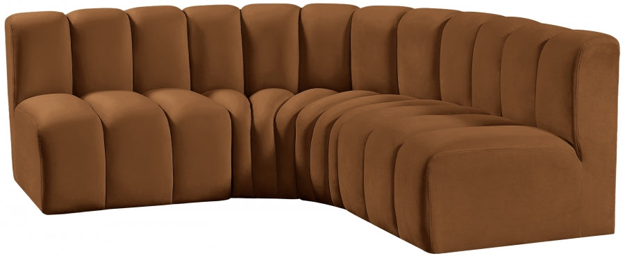 Meridian Furniture - Arc Velvet 4 Piece Sectional in Saddle - 103Saddle-S4B - GreatFurnitureDeal