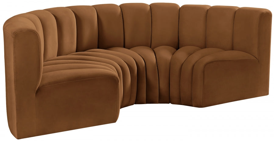 Meridian Furniture - Arc Velvet 4 Piece Sectional in Saddle - 103Saddle-S4C - GreatFurnitureDeal