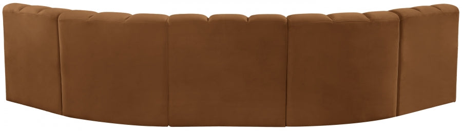 Meridian Furniture - Arc Velvet 5 Piece Sectional in Saddle - 103Saddle-S5A - GreatFurnitureDeal