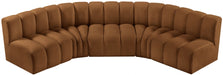 Meridian Furniture - Arc Velvet 5 Piece Sectional in Saddle - 103Saddle-S5A - GreatFurnitureDeal