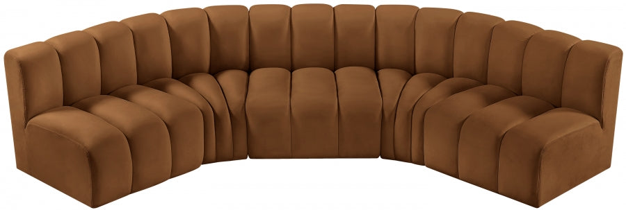 Meridian Furniture - Arc Velvet 5 Piece Sectional in Saddle - 103Saddle-S5A - GreatFurnitureDeal