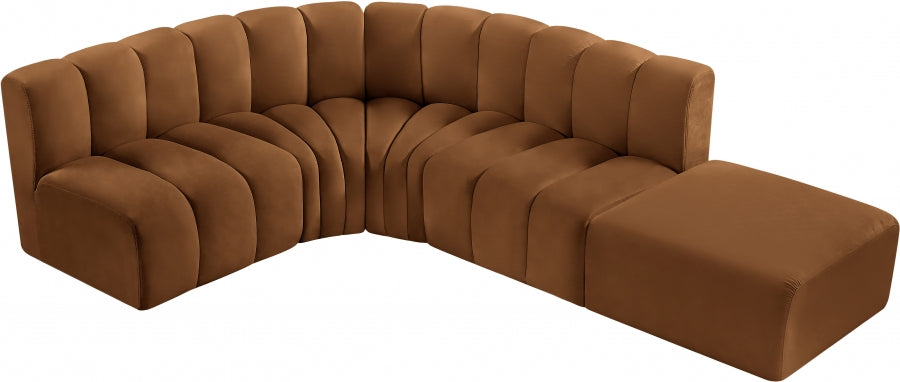 Meridian Furniture - Arc Velvet 5 Piece Sectional in Saddle - 103Saddle-S5C - GreatFurnitureDeal