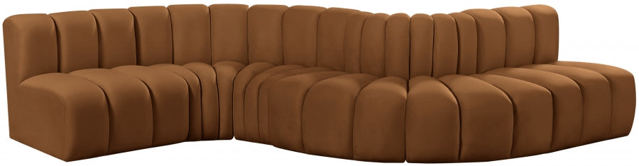 Meridian Furniture - Arc Velvet 6 Piece Sectional in Saddle - 103Saddle-S6A - GreatFurnitureDeal