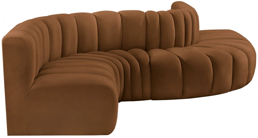 Meridian Furniture - Arc Velvet 6 Piece Sectional in Saddle - 103Saddle-S6A - GreatFurnitureDeal