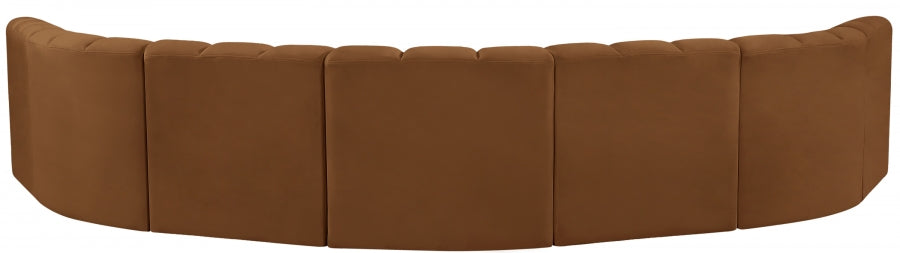 Meridian Furniture - Arc Velvet 7 Piece Sectional in Saddle - 103Saddle-S7B - GreatFurnitureDeal