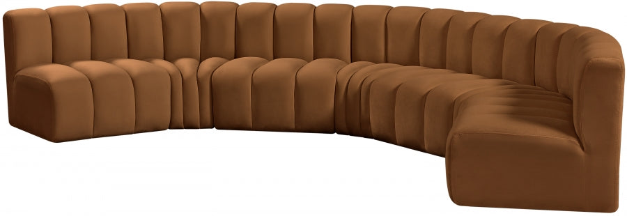 Meridian Furniture - Arc Velvet 7 Piece Sectional in Saddle - 103Saddle-S7B - GreatFurnitureDeal