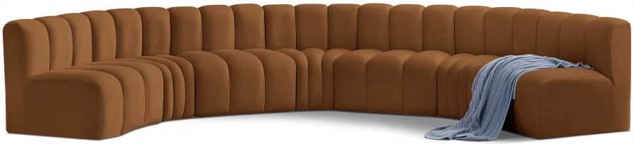 Meridian Furniture - Arc Velvet 7 Piece Sectional in Saddle - 103Saddle-S7B - GreatFurnitureDeal