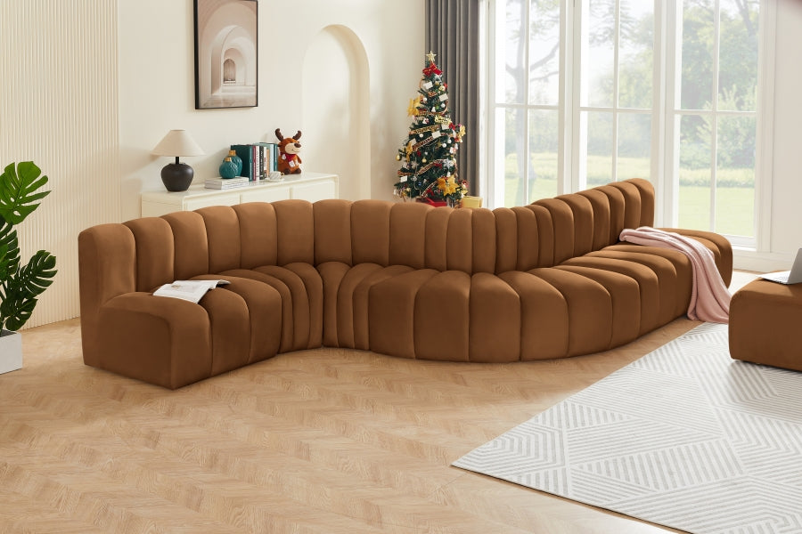 Meridian Furniture - Arc Velvet 7 Piece Sectional in Saddle - 103Saddle-S7C - GreatFurnitureDeal