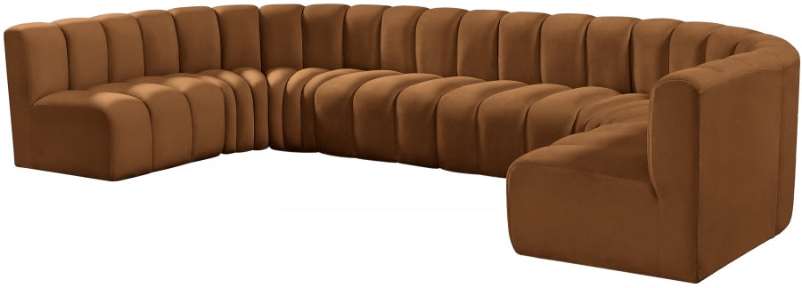 Meridian Furniture - Arc Velvet 8 Piece Sectional in Saddle - 103Saddle-S8A - GreatFurnitureDeal