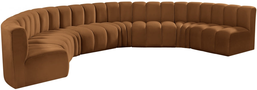 Meridian Furniture - Arc Velvet 8 Piece Sectional in Saddle - 103Saddle-S8B - GreatFurnitureDeal