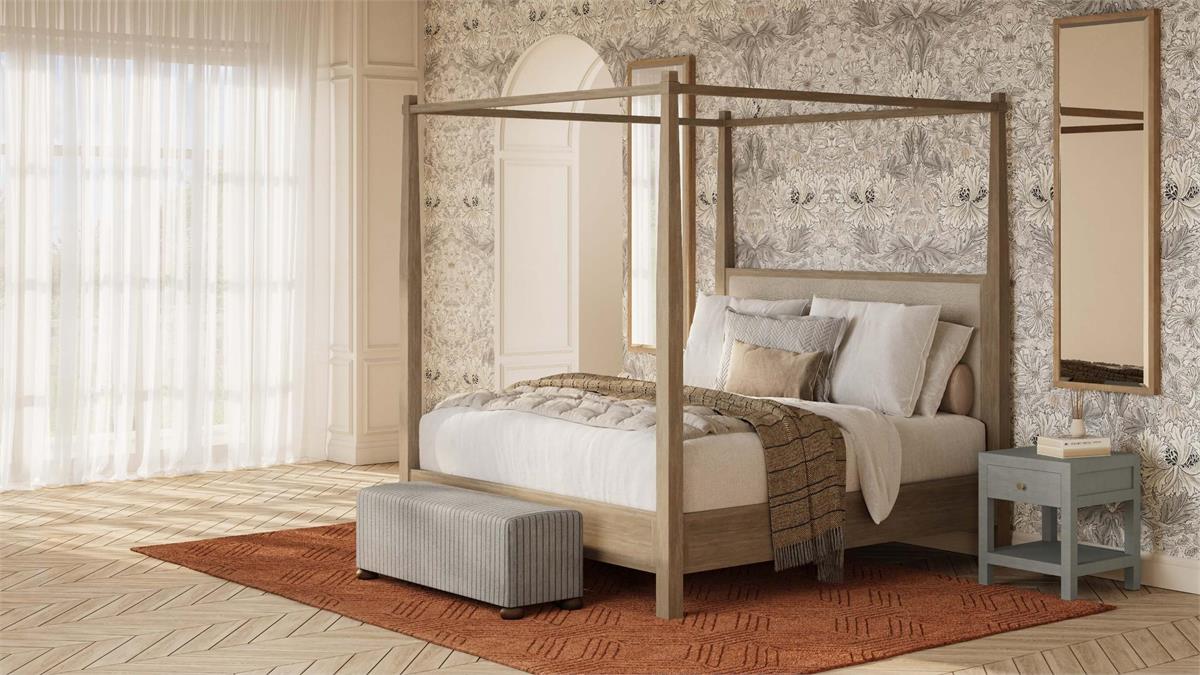 Bramble - Kagu 1 Drawer Nightstand Wrapped in Raffia Pale Blue Wash - 28585RFPB-----