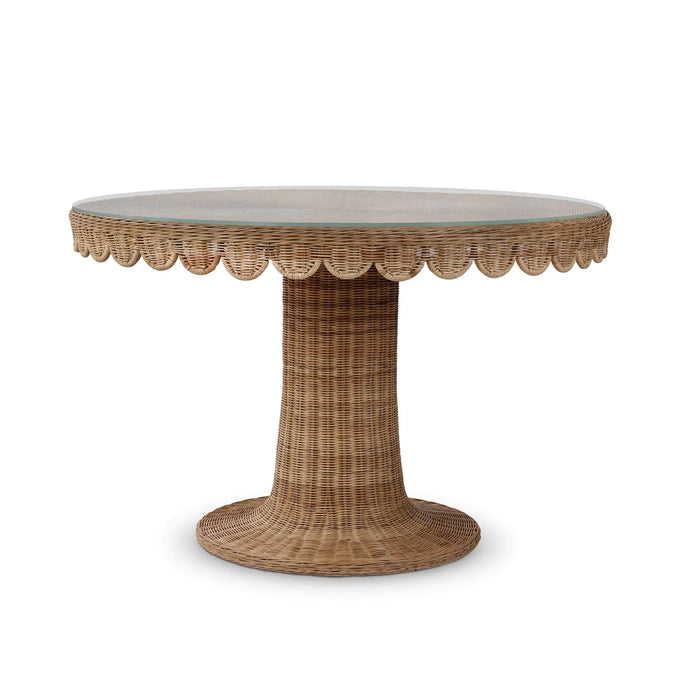 Bramble - Scalloped Round Rattan Dining Table 48'' w/ Tempered Glass - BR-28640 - GreatFurnitureDeal