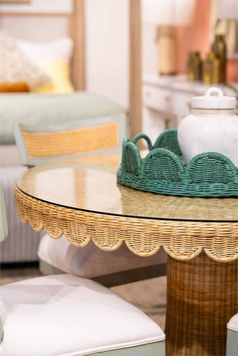 Bramble - Scalloped Round Bistro Table w/ Tempered Glass in Rattan Natural - 28641RNAT----- - GreatFurnitureDeal