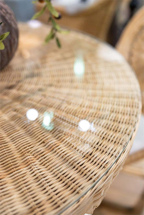 Bramble - Scalloped Round Bistro Table w/ Tempered Glass in Rattan Natural - 28641RNAT----- - GreatFurnitureDeal