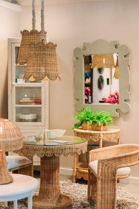 Bramble - Scalloped Round Bistro Table w/ Tempered Glass in Rattan Natural - 28641RNAT----- - GreatFurnitureDeal