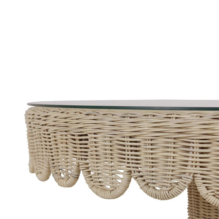 Bramble - Scalloped Round Bistro Table w/ Tempered Glass in Rattan Natural - 28641RNAT----- - GreatFurnitureDeal