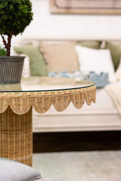 Bramble - Scalloped Round Bistro Table w/ Tempered Glass in Rattan Natural - 28641RNAT----- - GreatFurnitureDeal