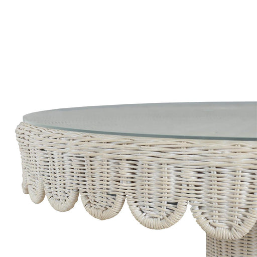 Bramble - Scalloped Round Bistro Table w/ Tempered Glass in Rattan White Wash - 28641RWWS----- - GreatFurnitureDeal