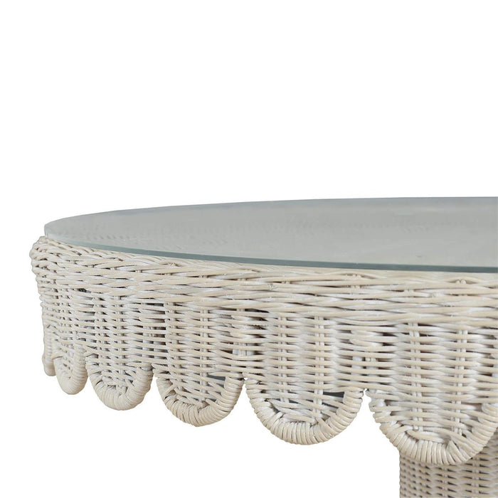 Bramble - Scalloped Round Bistro Table w/ Tempered Glass in Rattan White Wash - 28641RWWS-----